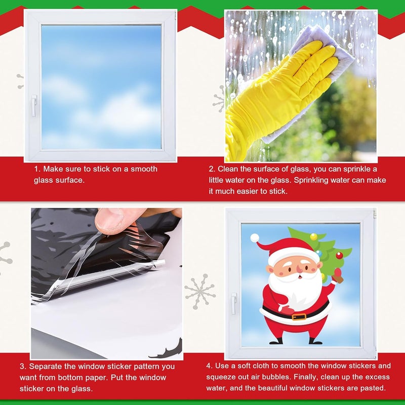 Whaline 9 Sheets Christmas Window Cling Stickers Xmas Santa Reindeer Cartoon Reusable Window Decals for Holiday Party Home Office Classroom Decoration - Image 3